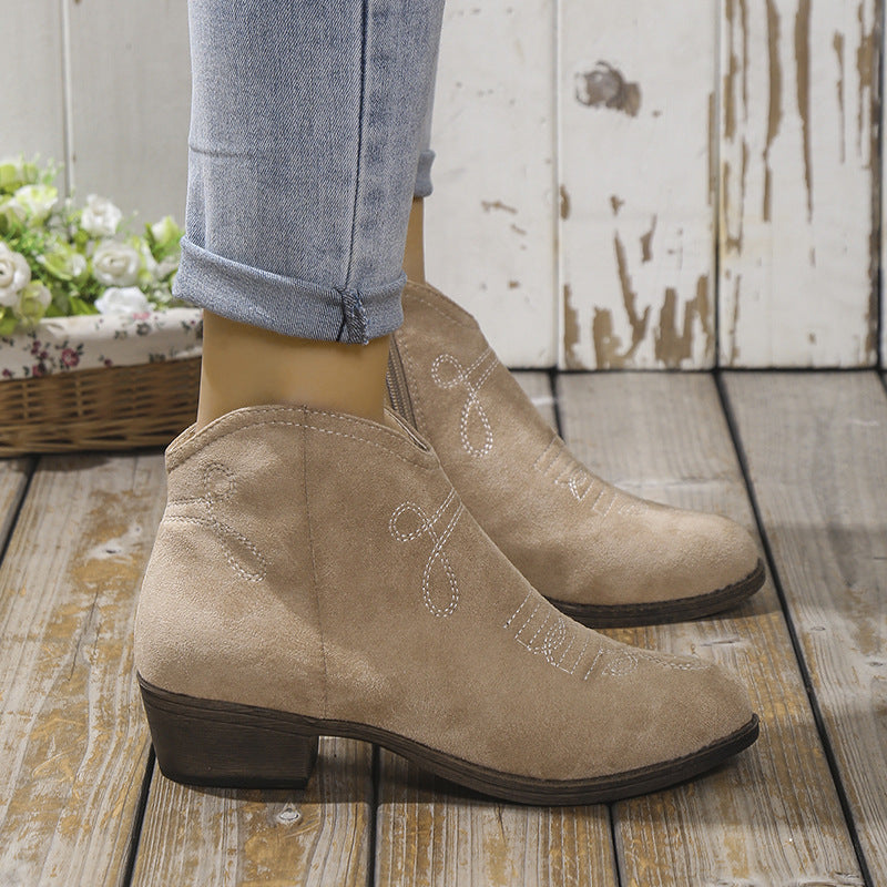 Western Embroidered Ankle Boots – Cute & Versatile for Daily Outfits