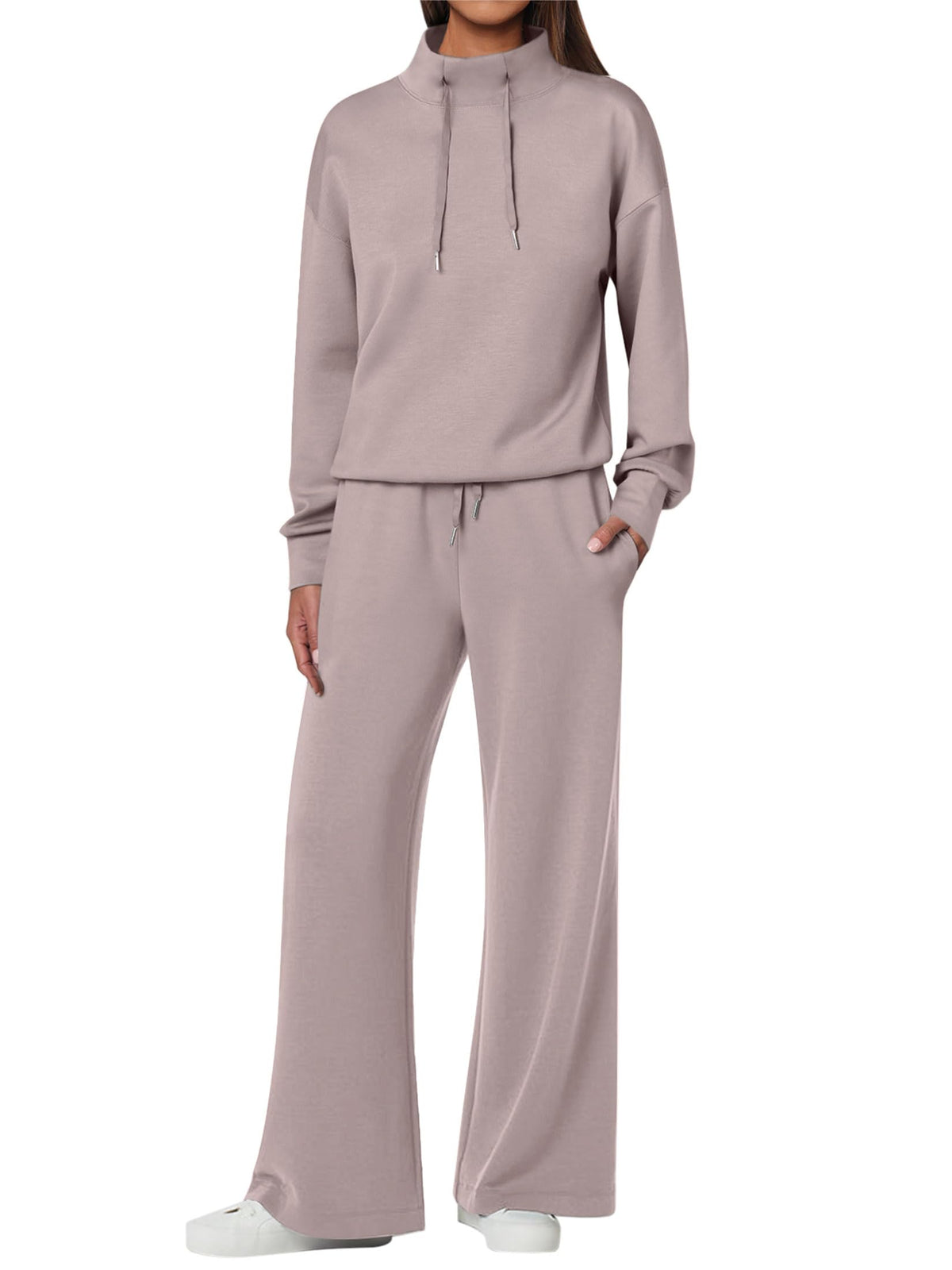 NEW 🔥 Women's Cotton Two-Piece Oversized Drawstring Sweatshirt Wide Leg Sweatpants Casual Set