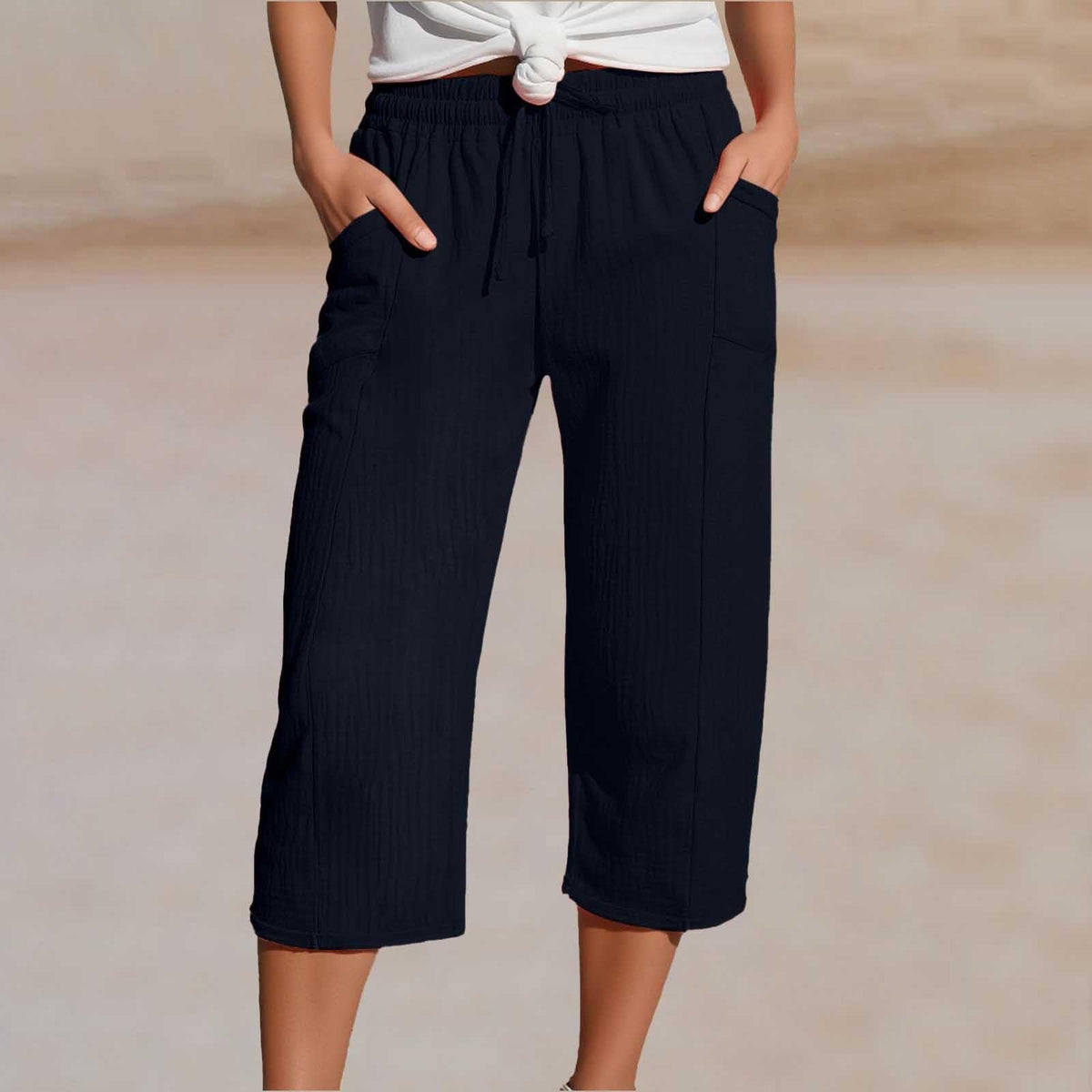 Women's Plain Pleated Cotton And Linen Shorts