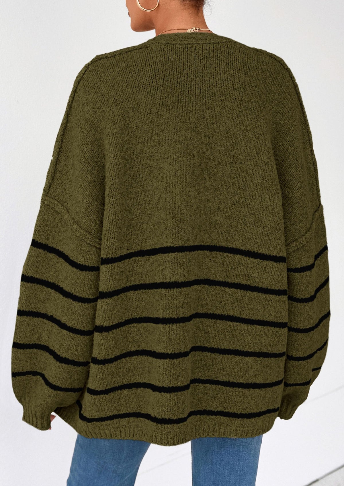 Women's Oversized Balloon Sleeve Striped Cardigan (Buy 2 Free Shipping)