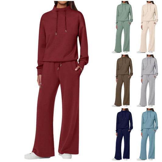 NEW 🔥 Women's Cotton Two-Piece Oversized Drawstring Sweatshirt Wide Leg Sweatpants Casual Set