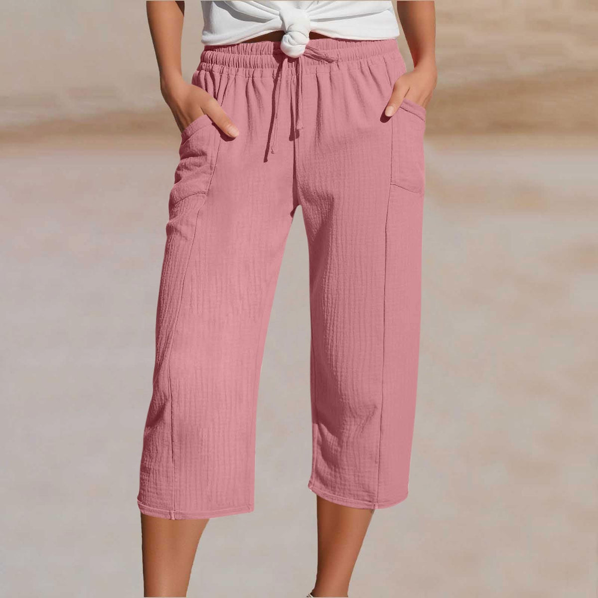 Women's Plain Pleated Cotton And Linen Shorts