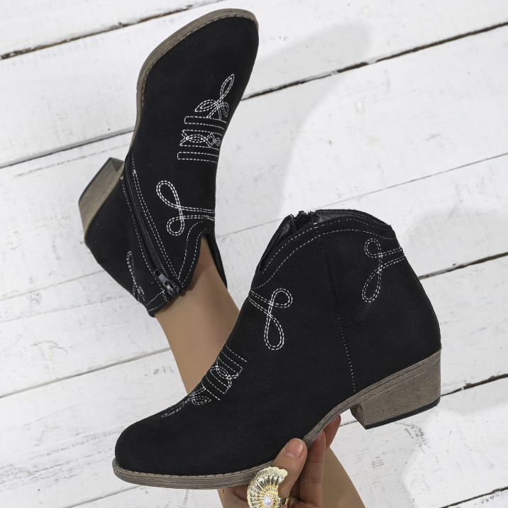 Western Embroidered Ankle Boots – Cute & Versatile for Daily Outfits