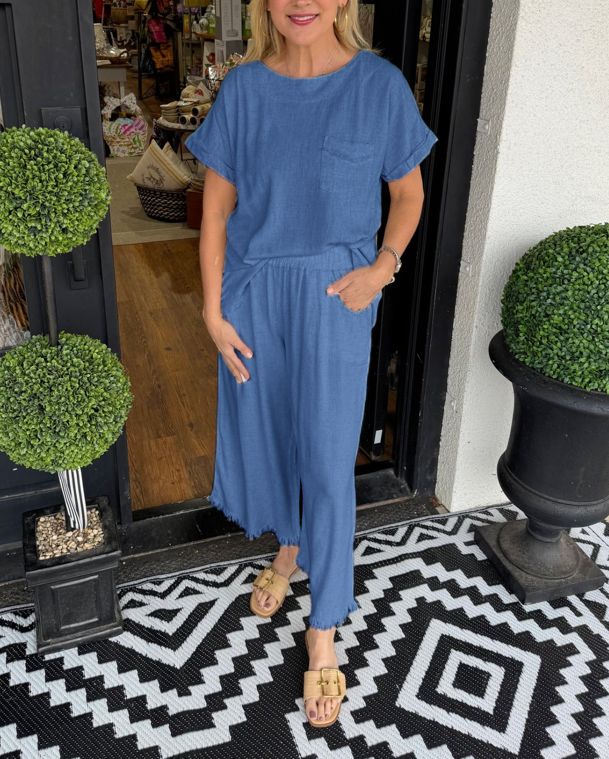 Women's Casual Solid Cotton Linen Lounge Set (Buy 2 Free Shipping)
