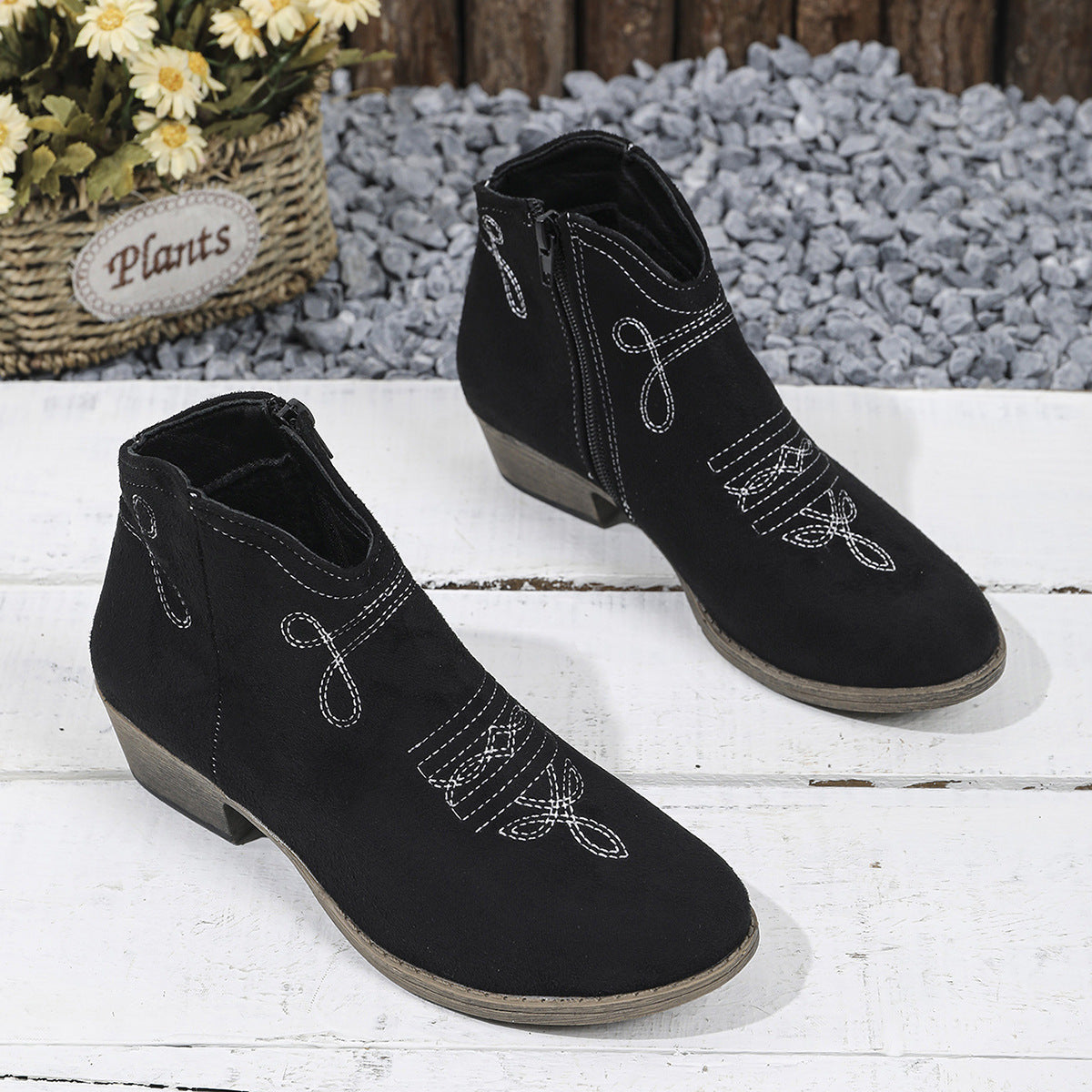 Western Embroidered Ankle Boots – Cute & Versatile for Daily Outfits