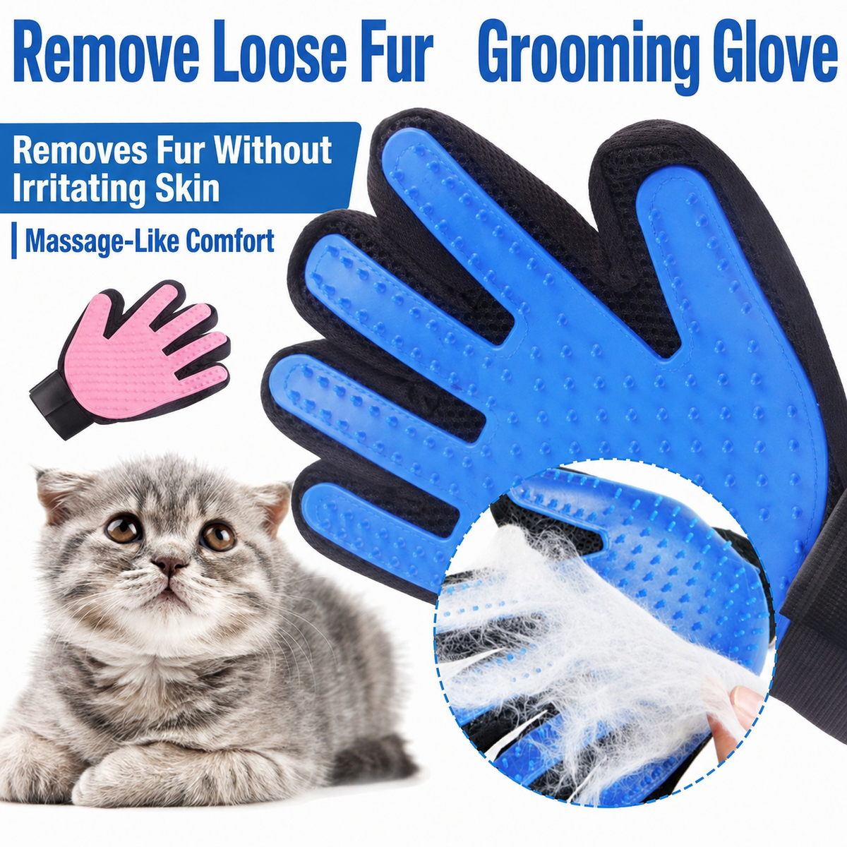 5-Finger Pet Grooming Glove for Cats & Dogs